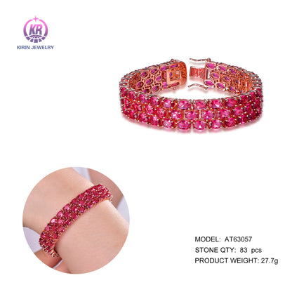 fashion 925 silver oval cut red ruby tennis bracelet for women