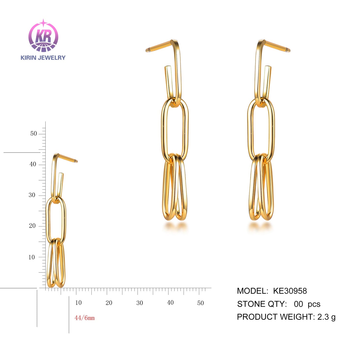 925 silver drop earring with 14K gold plating 30958 Kirin Jewelry