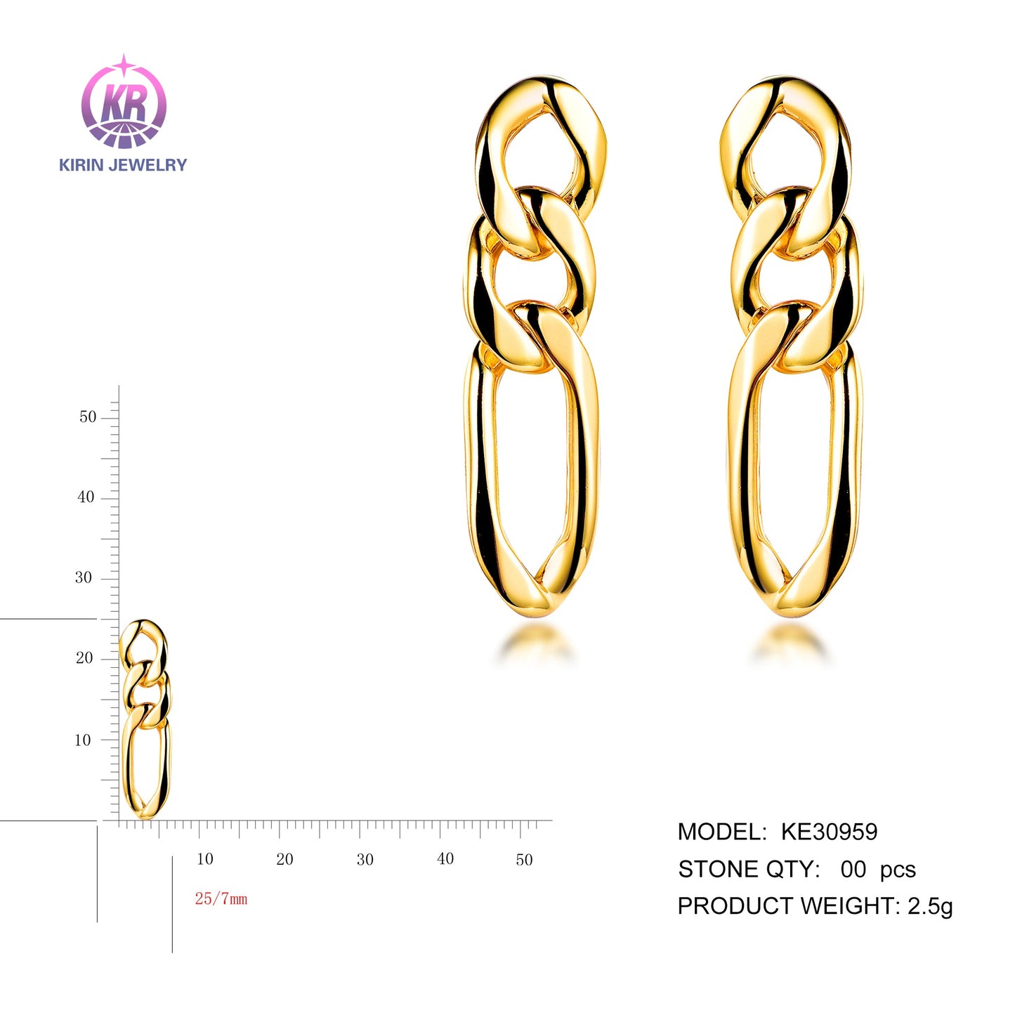 925 silver drop earring with 14K gold plating 30959 Kirin Jewelry