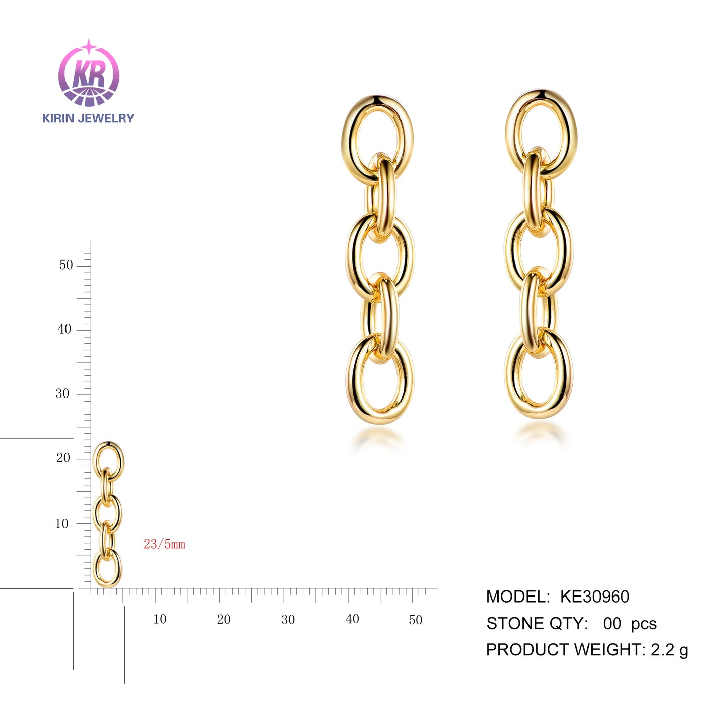 925 silver drop earring with 14K gold plating 30960 Kirin Jewelry