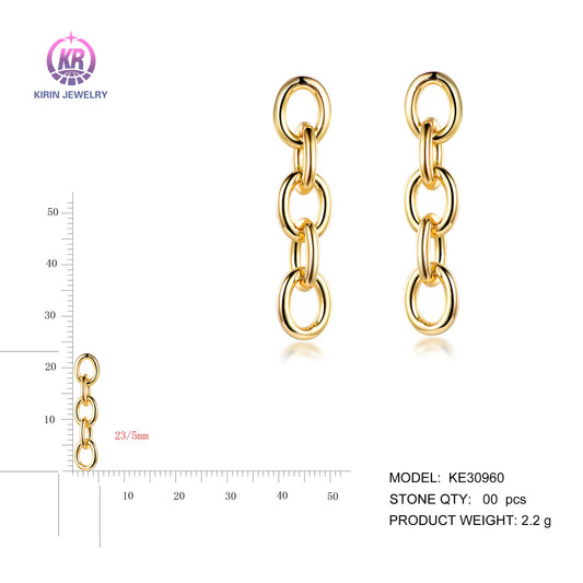 925 silver drop earring with 14K gold plating 30960 Kirin Jewelry