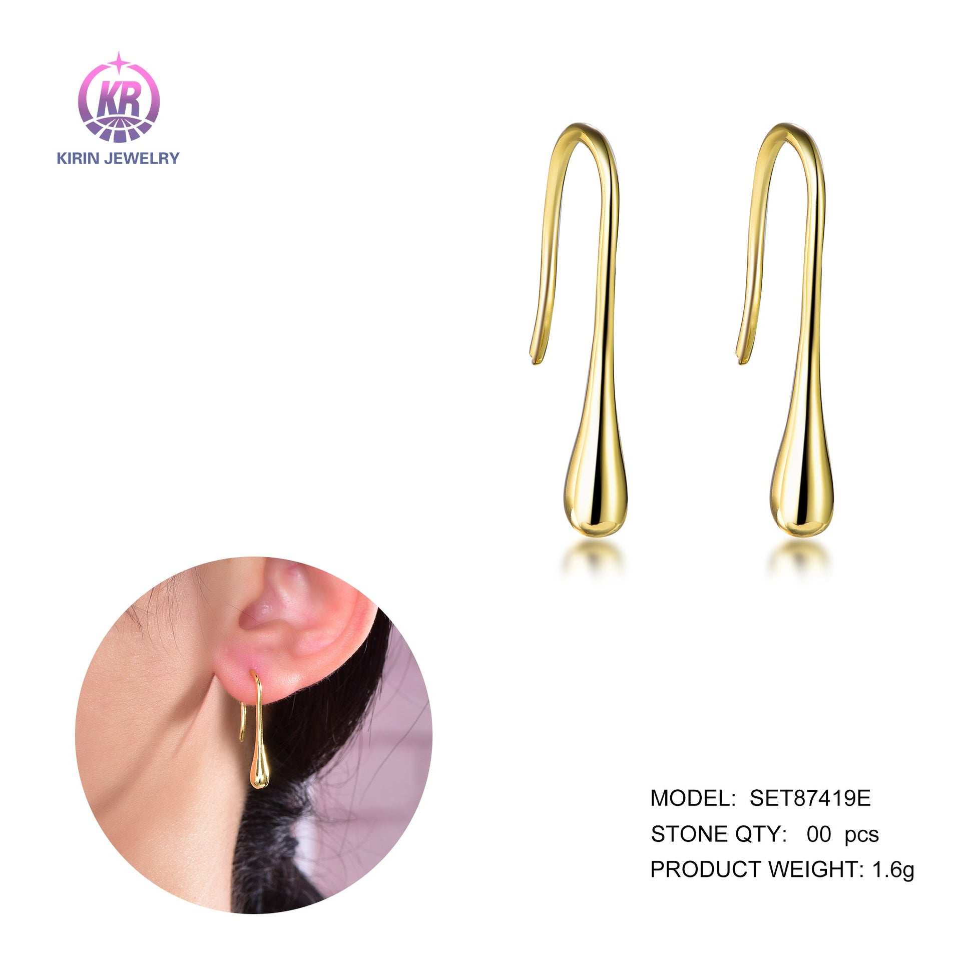 925 silver drop earring with 14K gold plating 87419 Kirin Jewelry