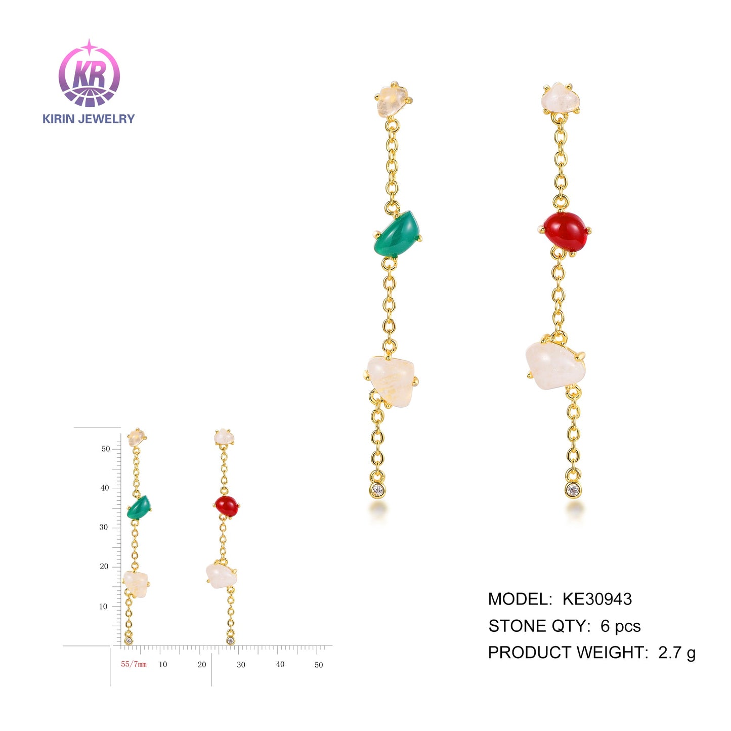 925 silver drop earrings with 14K gold plating color CZ KE30943 Kirin Jewelry