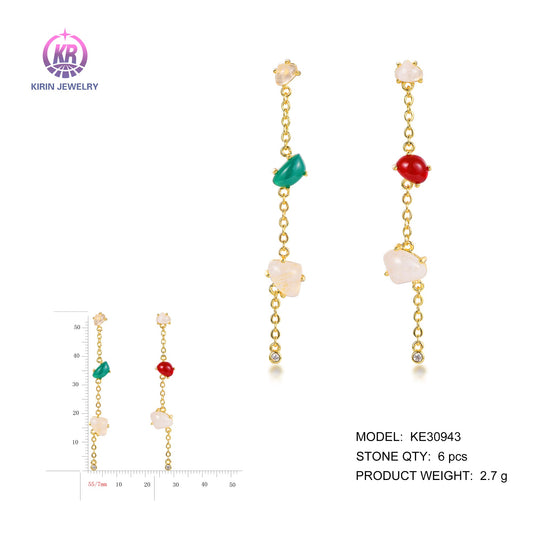 925 silver drop earrings with 14K gold plating color CZ KE30943 Kirin Jewelry