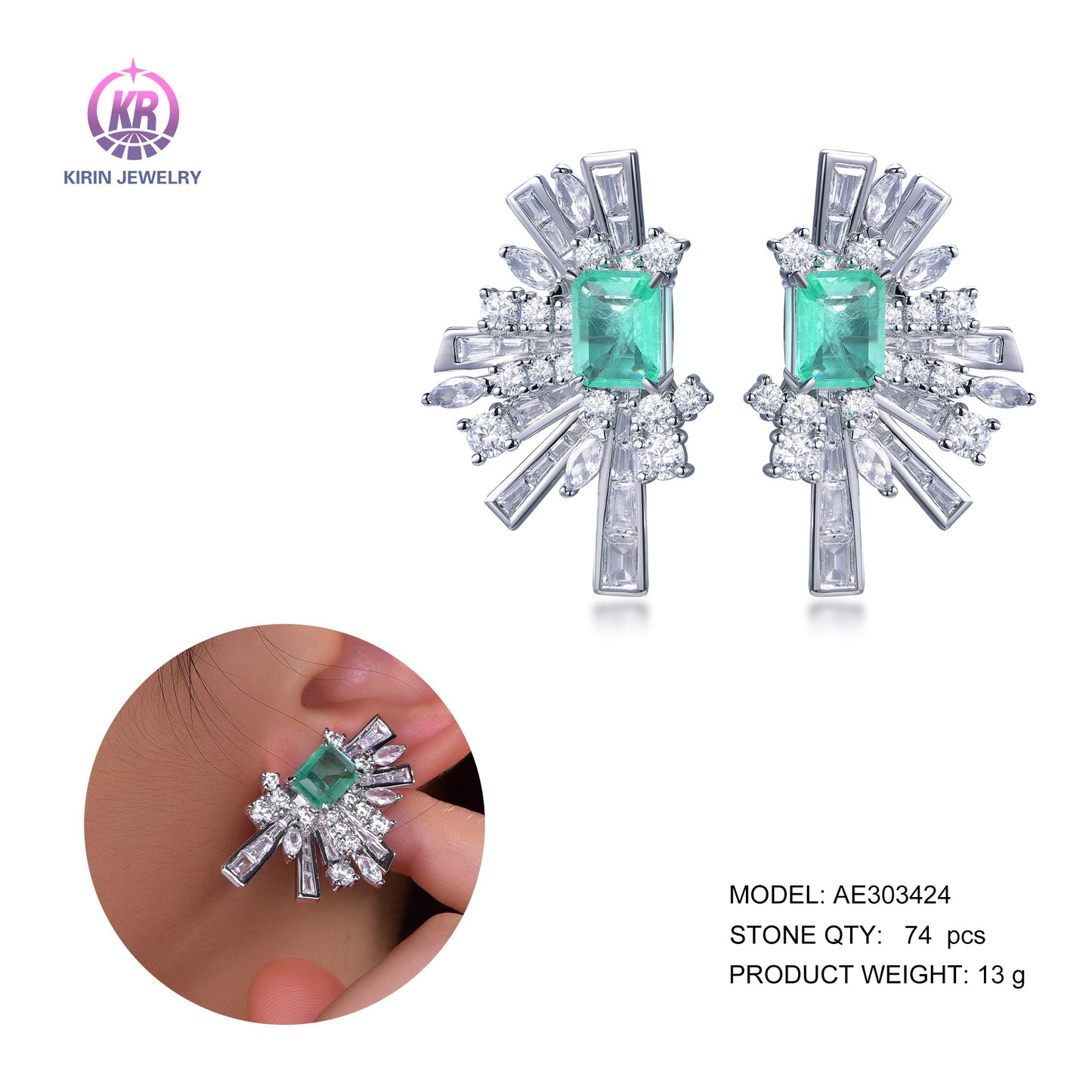 925 silver earring rhodium plating CZ 303424 Kirin Jewelry