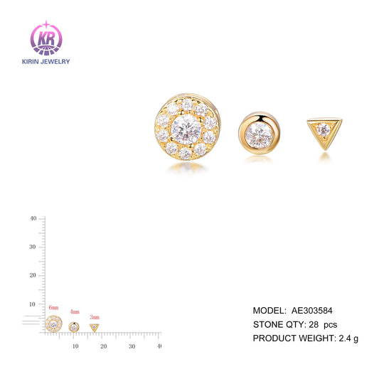 925 silver earring set with 14K gold plating CZ 303584 Kirin Jewelry