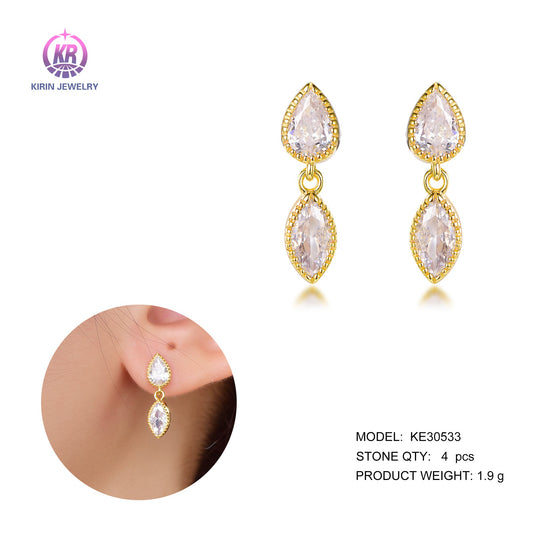 925 silver earring with 14K gold palting CZ 30533 Kirin Jewelry