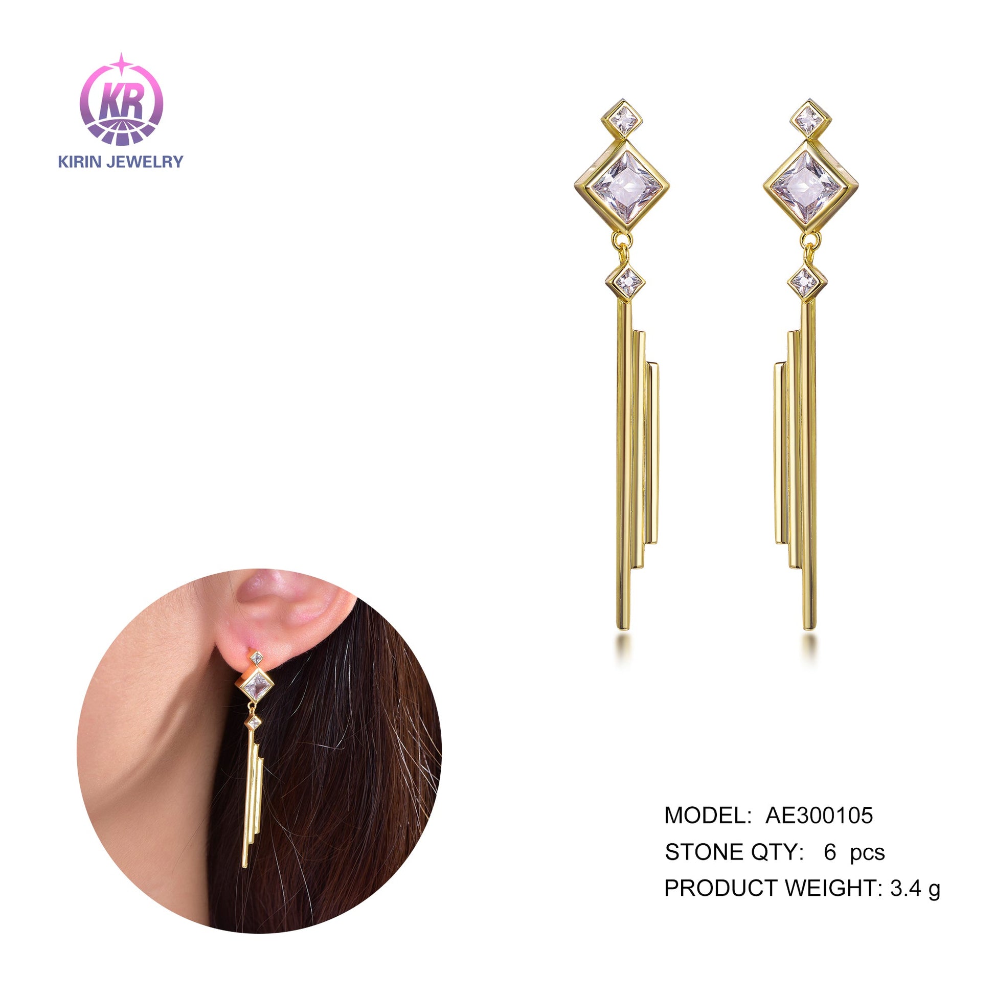 925 silver earring with 14K gold plating 300105 Kirin Jewelry