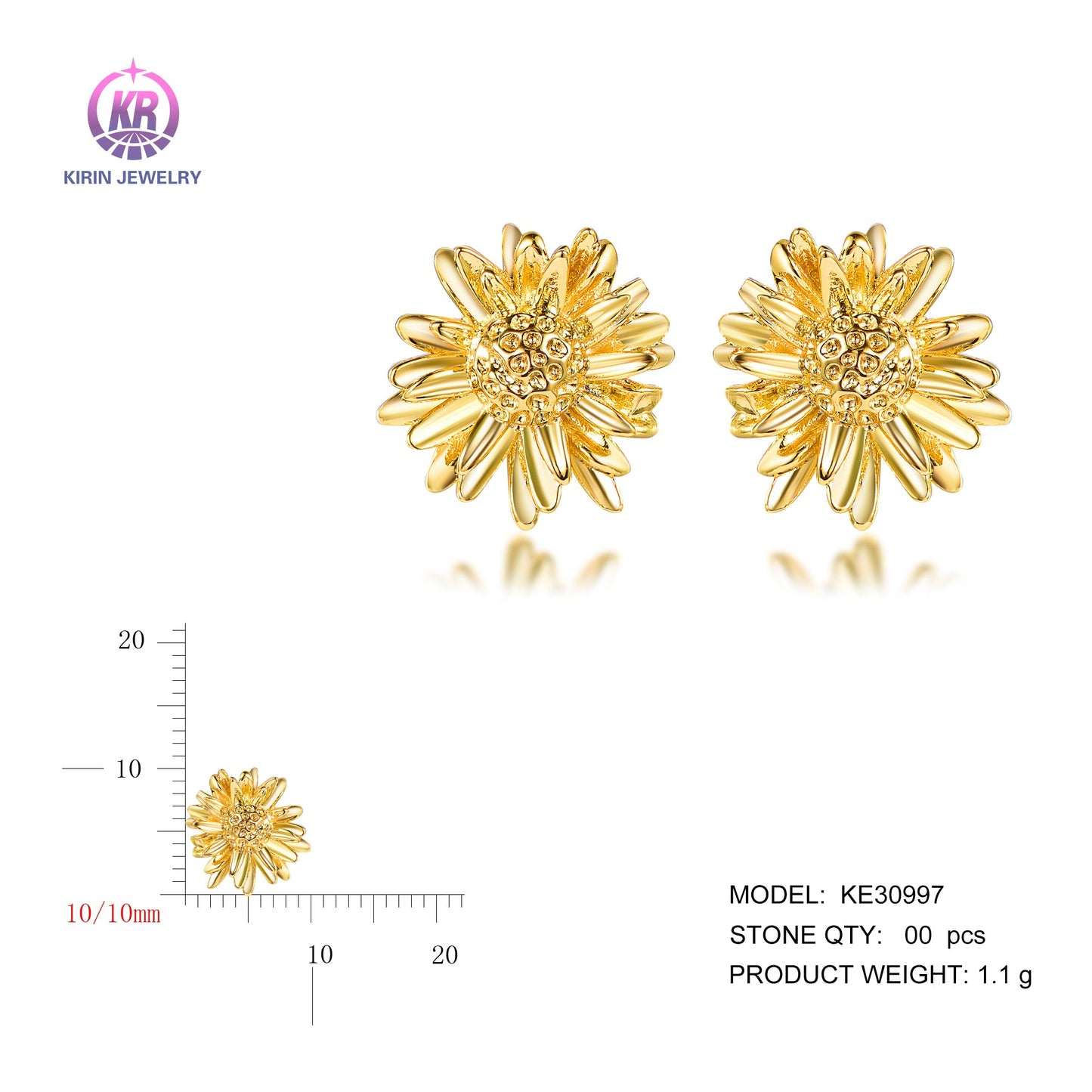 925 silver earring with 14K gold plating 30997 Kirin Jewelry