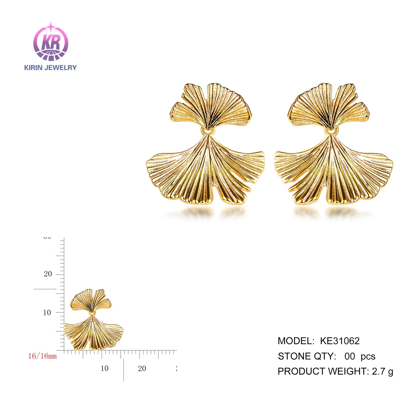 925 silver earring with 14K gold plating 31062 Kirin Jewelry