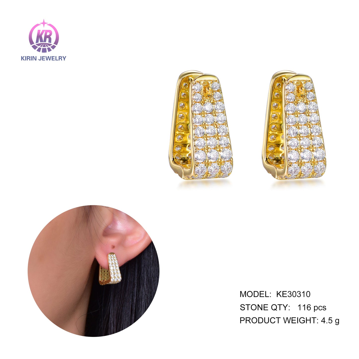 925 silver earring with 14K gold plating CZ 30310 Kirin Jewelry