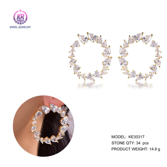 925 silver earring with 14K gold plating CZ 30317 Kirin Jewelry