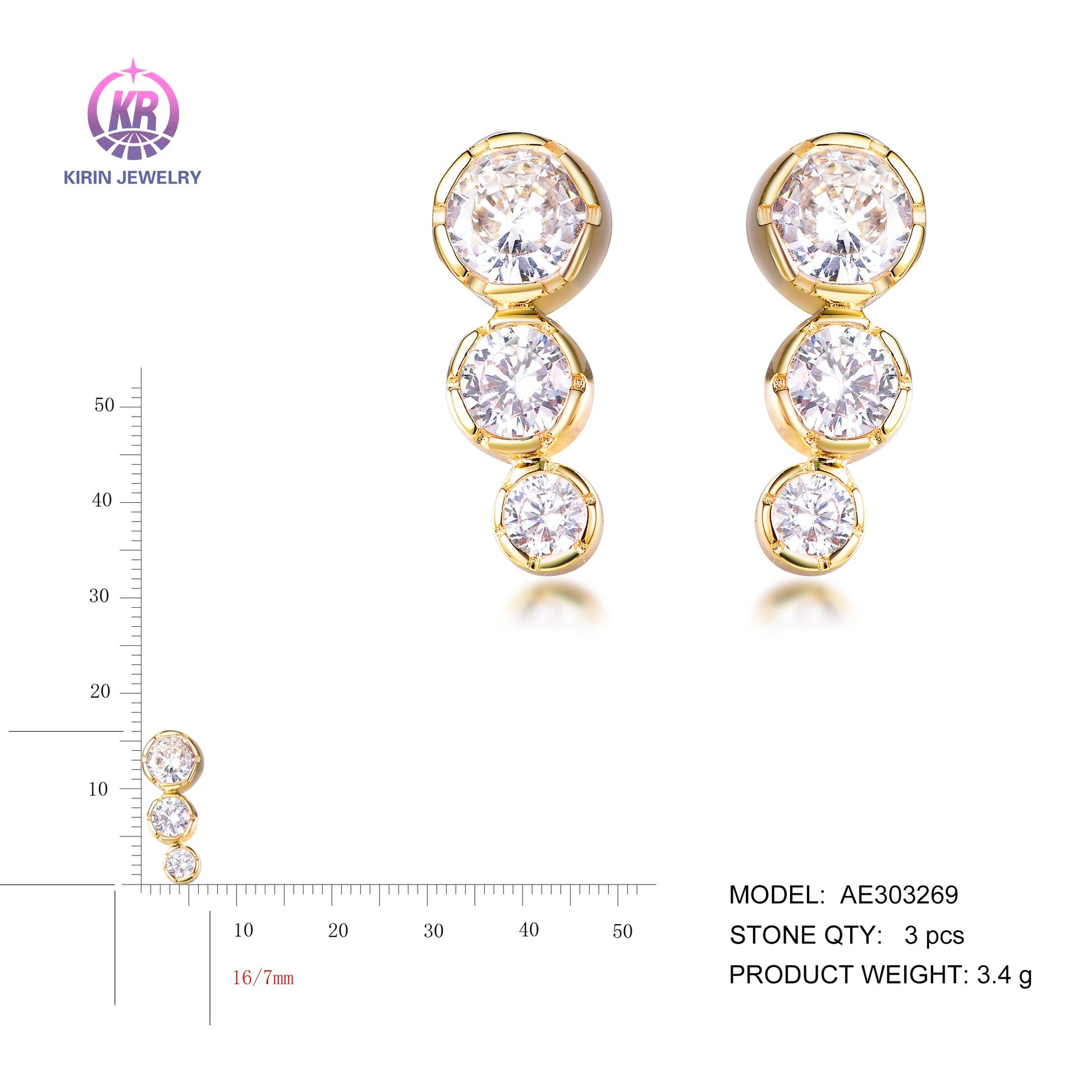 925 silver earring with 14K gold plating CZ 303269 Kirin Jewelry