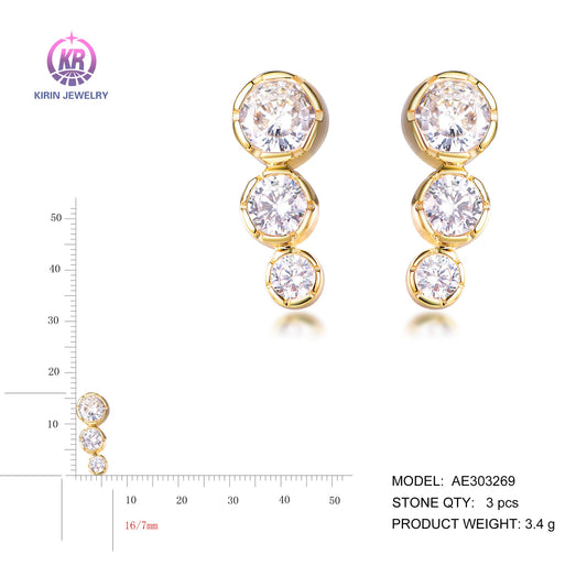 925 silver earring with 14K gold plating CZ 303269 Kirin Jewelry