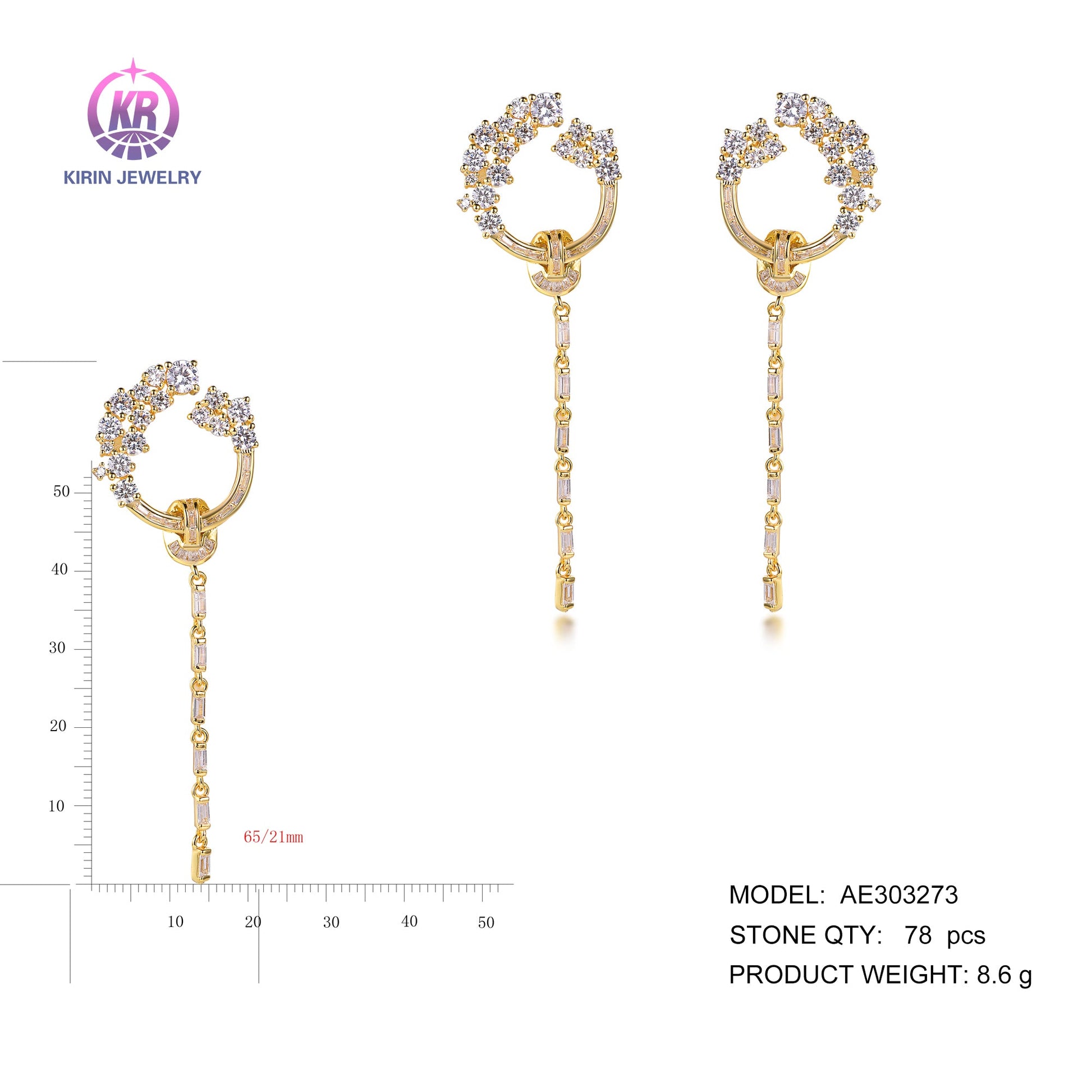 925 silver earring with 14K gold plating CZ 303273 Kirin Jewelry