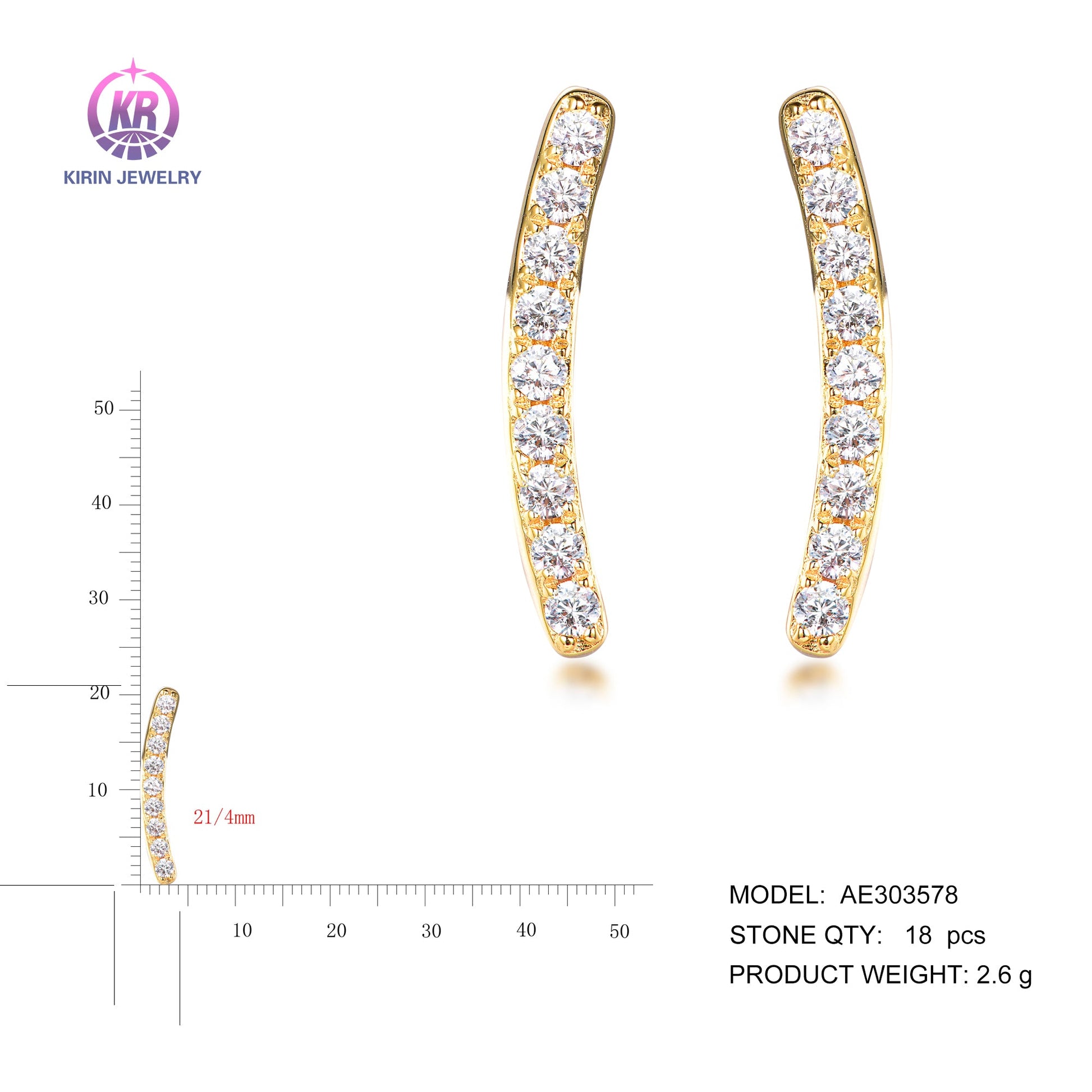 925 silver earring with 14K gold plating CZ 303578 Kirin Jewelry