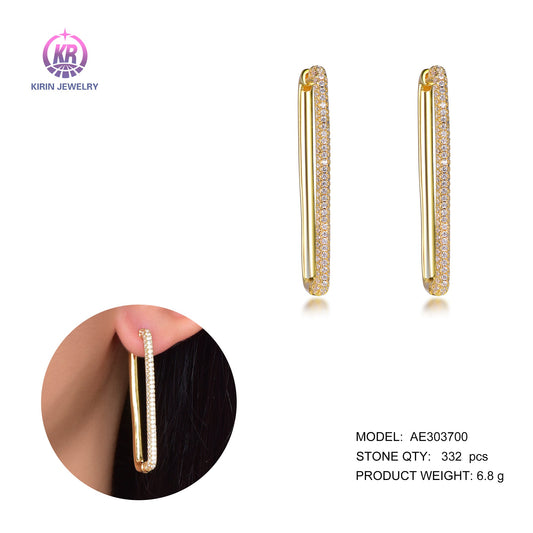 925 silver earring with 14K gold plating CZ 303700 Kirin Jewelry