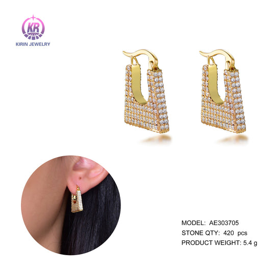 925 silver earring with 14K gold plating CZ 303705 Kirin Jewelry