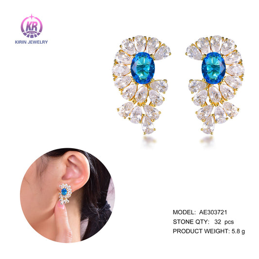 925 silver earring with 14K gold plating CZ 303721 Kirin Jewelry