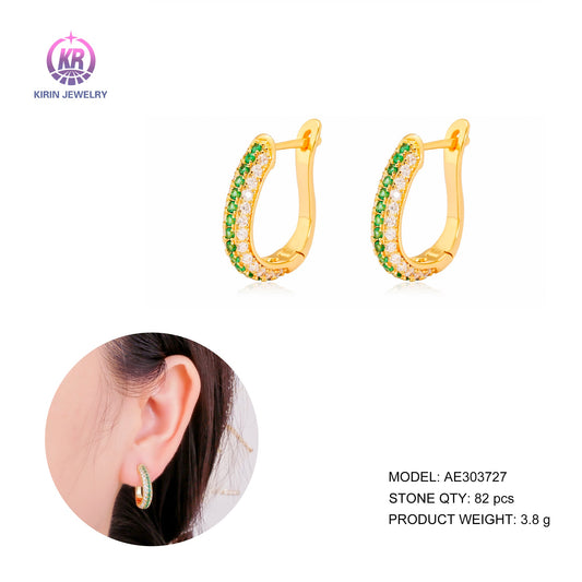 925 silver earring with 14K gold plating CZ 303727 Kirin Jewelry