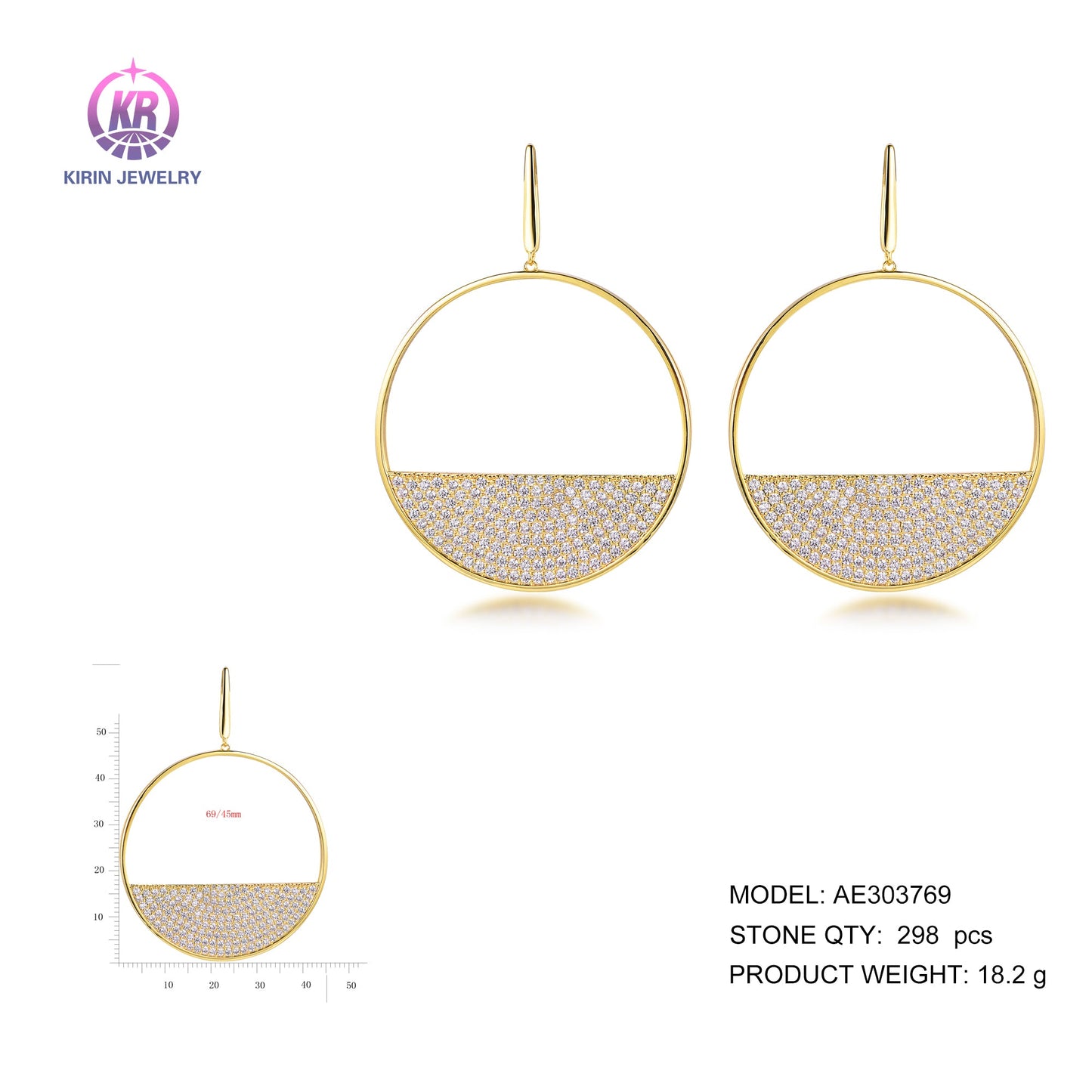 925 silver earring with 14K gold plating CZ 303769 Kirin Jewelry