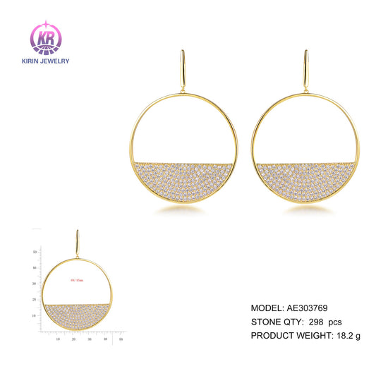 925 silver earring with 14K gold plating CZ 303769 Kirin Jewelry