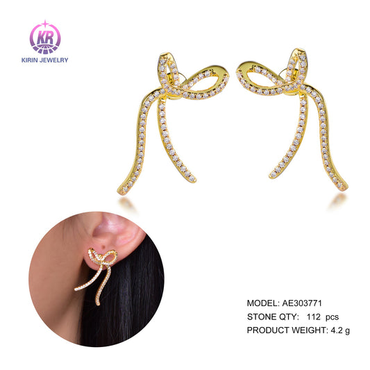 925 silver earring with 14K gold plating CZ 303771 Kirin Jewelry