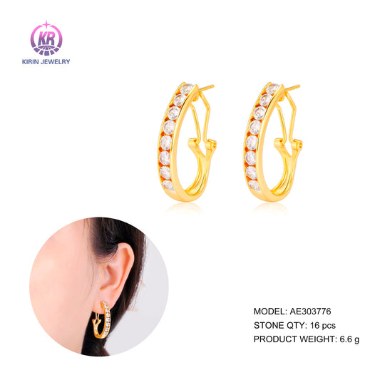 925 silver earring with 14K gold plating CZ 303776 Kirin Jewelry