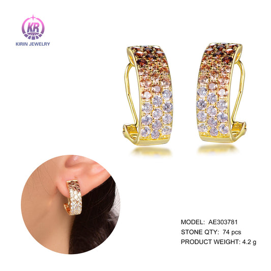 925 silver earring with 14K gold plating CZ 303781 Kirin Jewelry