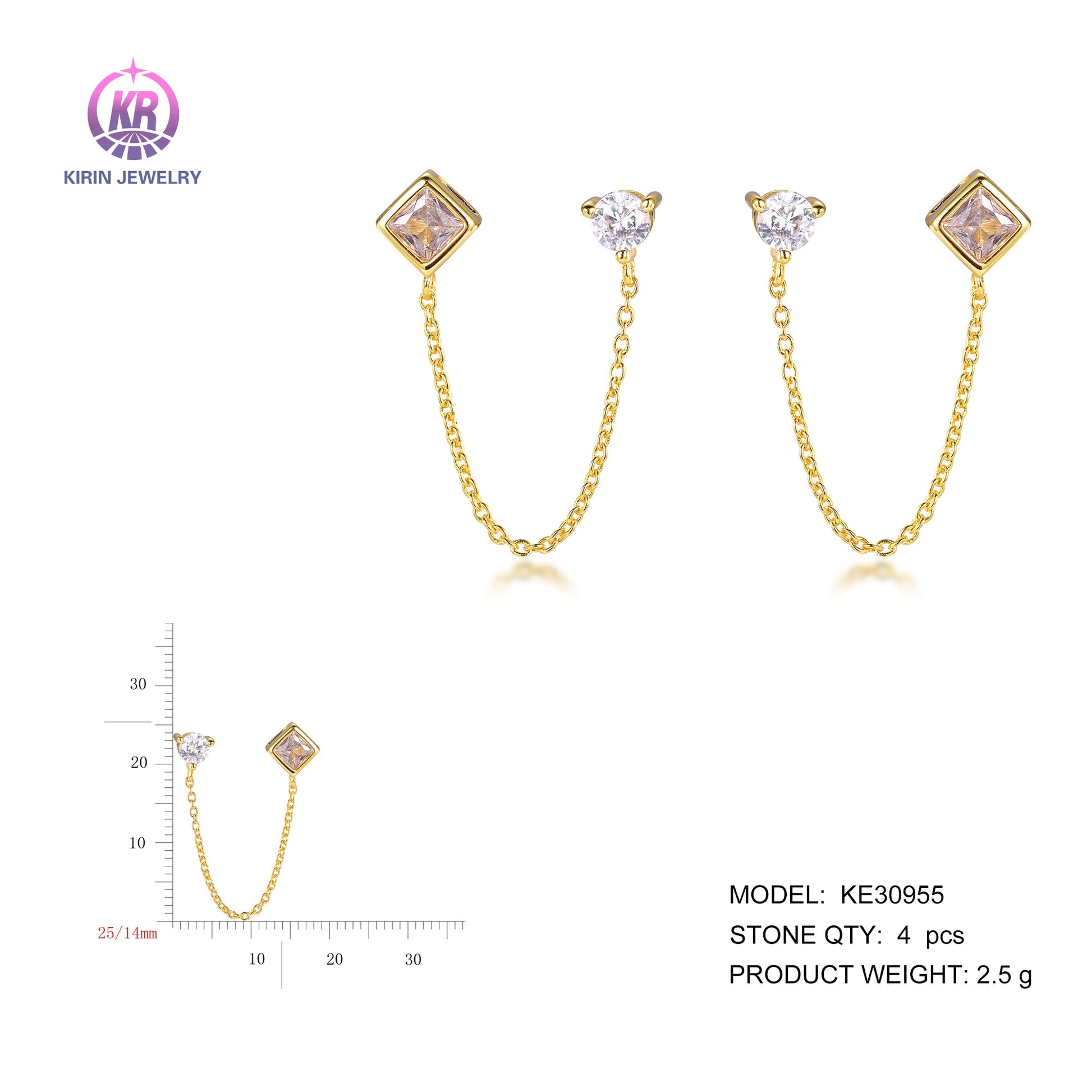 925 silver earring with 14K gold plating CZ 30955 Kirin Jewelry