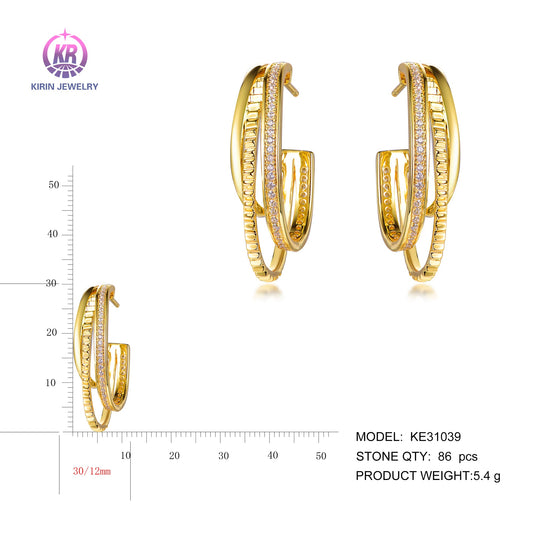 925 silver earring with 14K gold plating CZ 31039 Kirin Jewelry