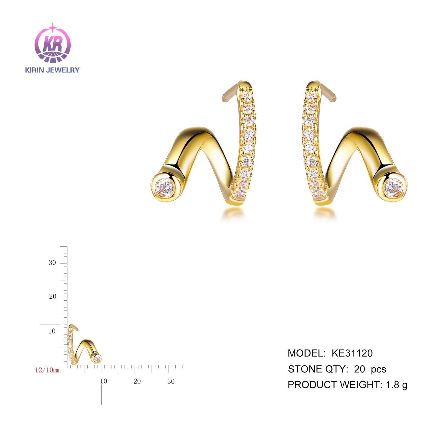 925 silver earring with 14K gold plating CZ 31120 Kirin Jewelry