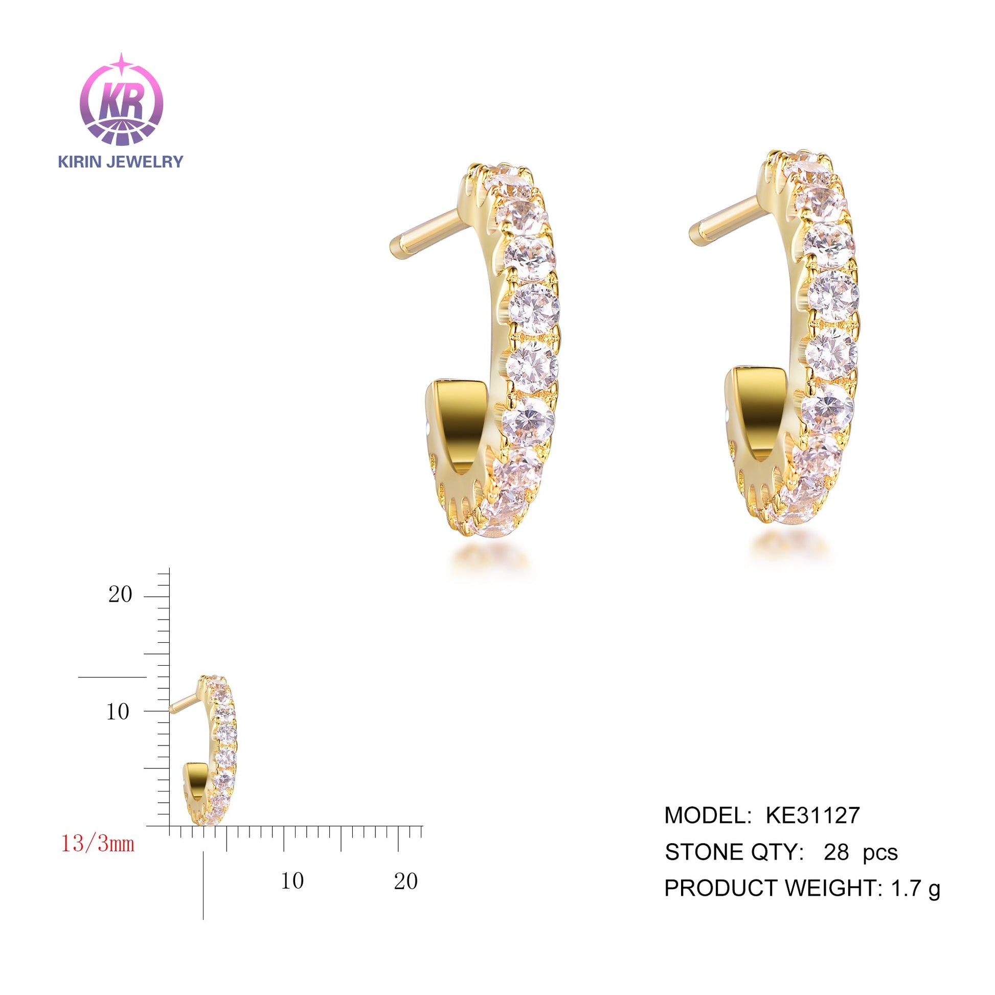 925 silver earring with 14K gold plating CZ 31127 Kirin Jewelry