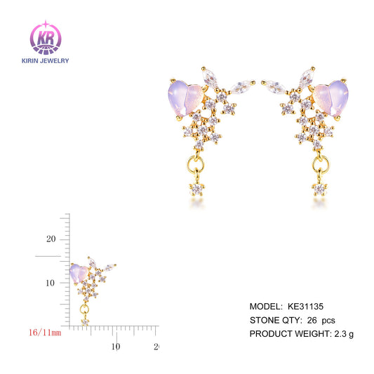 925 silver earring with 14K gold plating CZ 31135 Kirin Jewelry