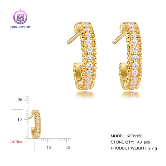 925 silver earring with 14K gold plating CZ 31150 Kirin Jewelry