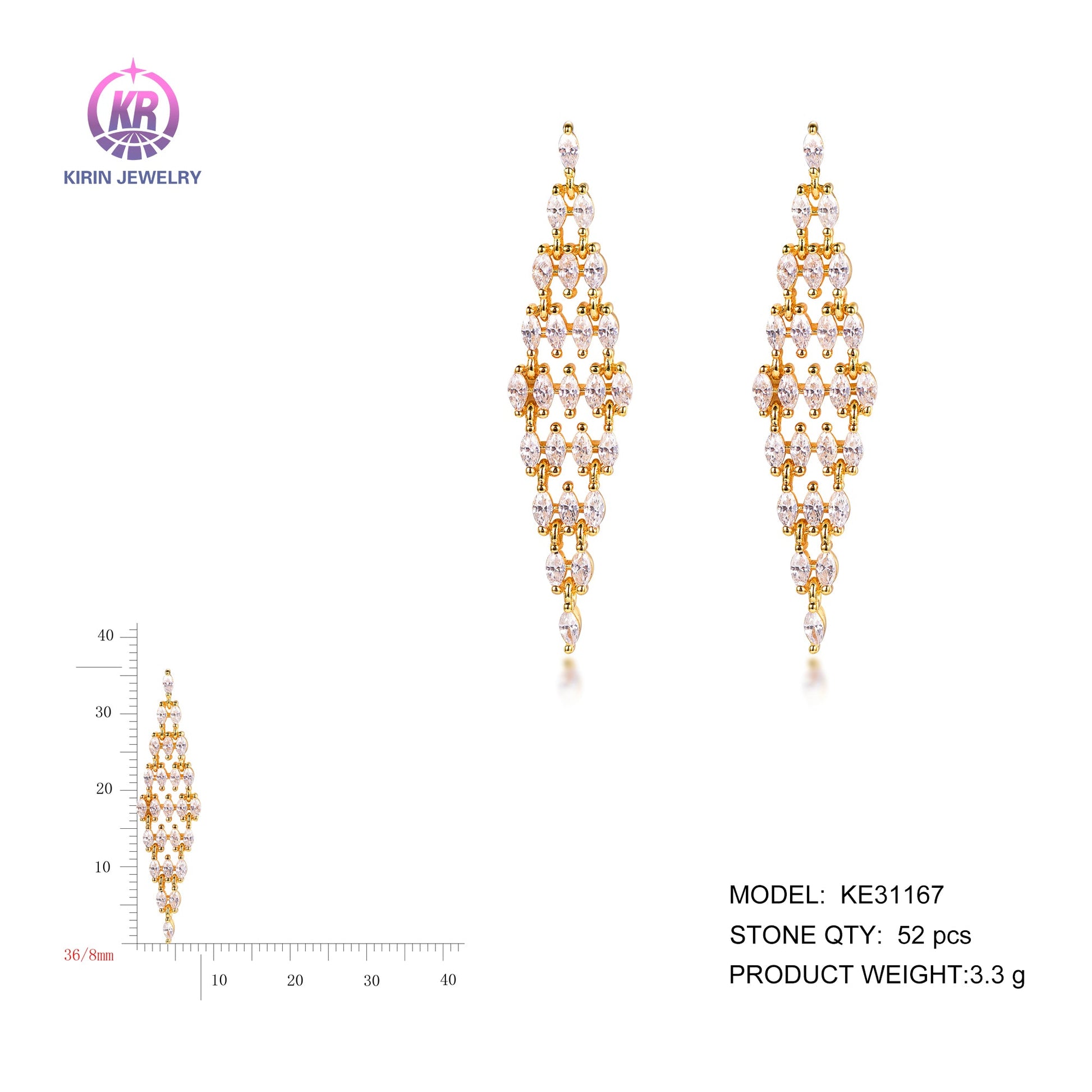 925 silver earring with 14K gold plating CZ 31167 Kirin Jewelry