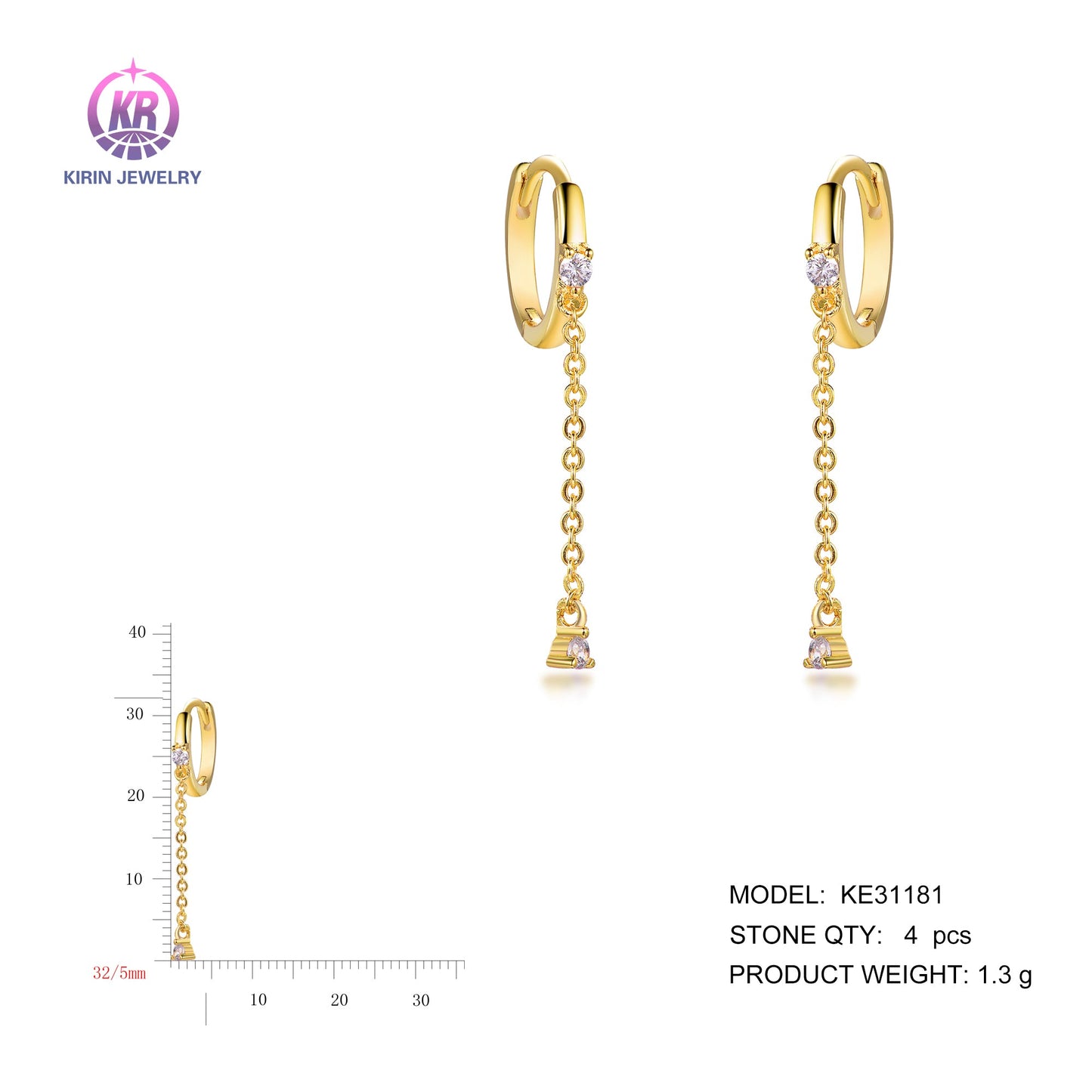 925 silver earring with 14K gold plating CZ 31181 Kirin Jewelry