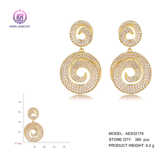 925 silver earring with 14K gold plating CZ 32176 Kirin Jewelry