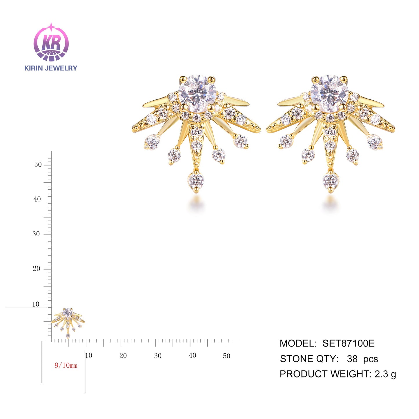 925 silver earring with 14K gold plating CZ 87100 Kirin Jewelry