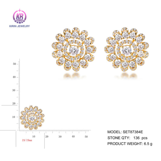 925 silver earring with 14K gold plating CZ 87384 Kirin Jewelry