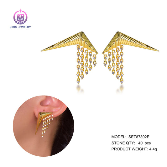 925 silver earring with 14K gold plating CZ 87392 Kirin Jewelry