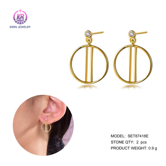 925 silver earring with 14K gold plating CZ 87418 Kirin Jewelry