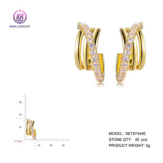 925 silver earring with 14K gold plating CZ 87444 Kirin Jewelry