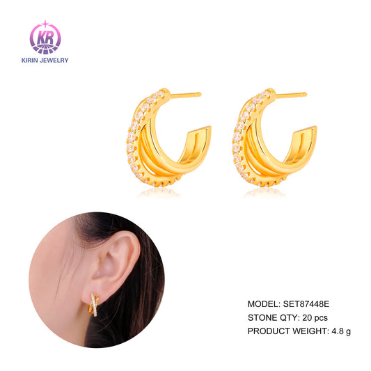 925 silver earring with 14K gold plating CZ 87448 Kirin Jewelry