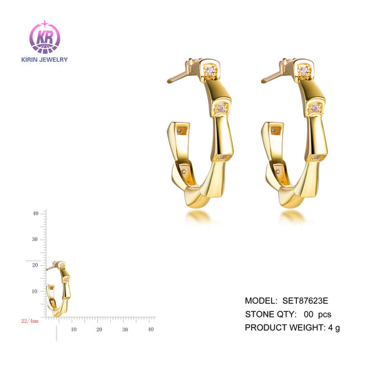 925 silver earring with 14K gold plating CZ 87623 Kirin Jewelry