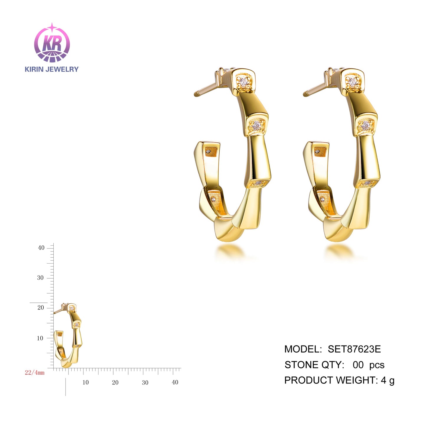 925 silver earring with 14K gold plating CZ 87623 Kirin Jewelry