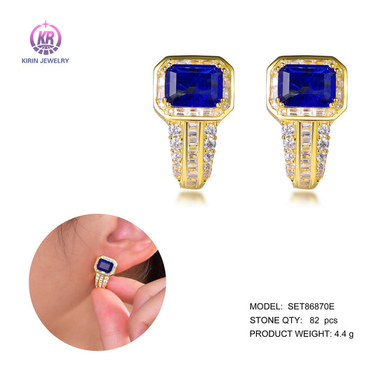 925 silver earring with 14K gold plating baggutte sapphire CZ 86870 Kirin Jewelry