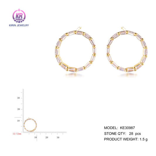 925 silver earring with 14K gold plating baguette CZ 30987 Kirin Jewelry