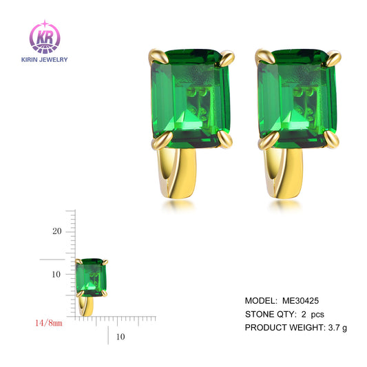 925 silver earring with 14K gold plating emerald CZ 30425 Kirin Jewelry