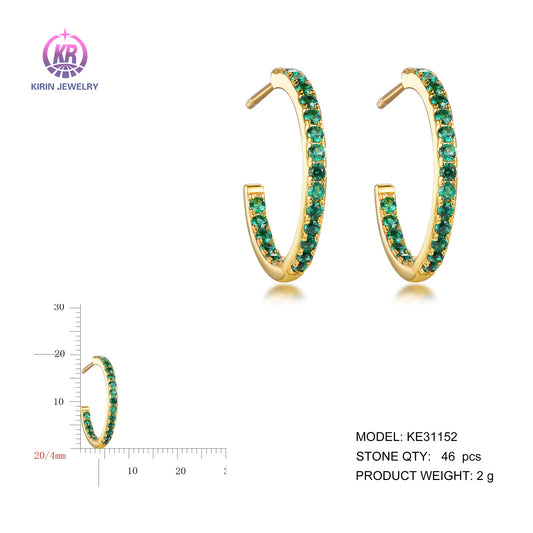 925 silver earring with 14K gold plating emerald CZ 31152 Kirin Jewelry